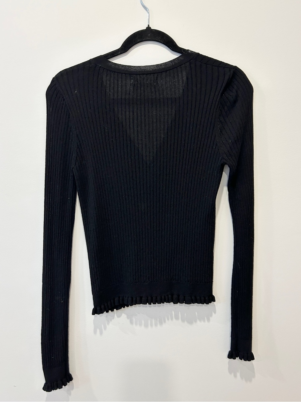 Mango Black Ribbed Cardigan with Ruffle Detail - Picture 3 of 3